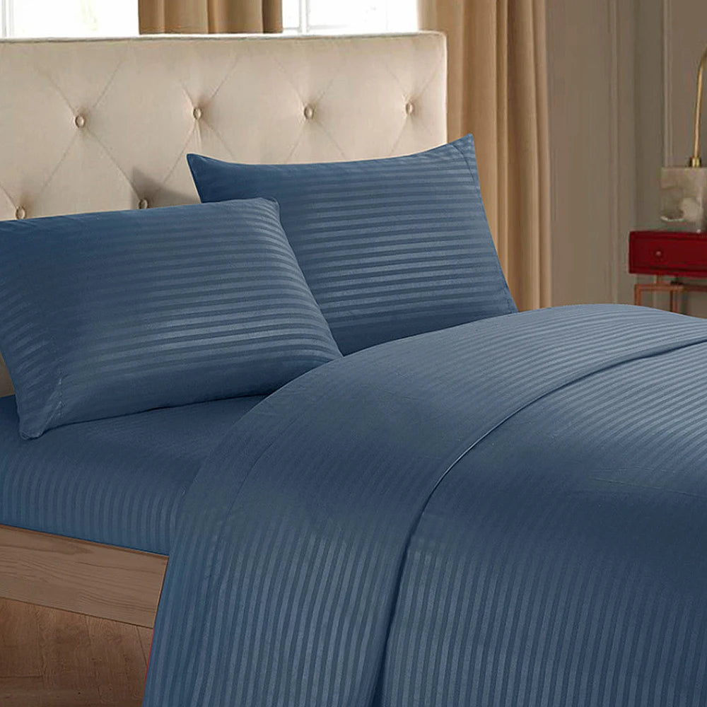 Hygein Brand Special Blue Sateen Stripe Bed Sheet – Luxurious Comfort & Elegance