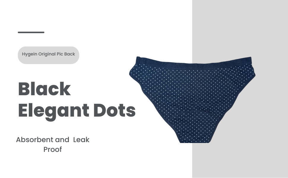 4 Layers Absorbent Period Panty, Black fabric with white dots