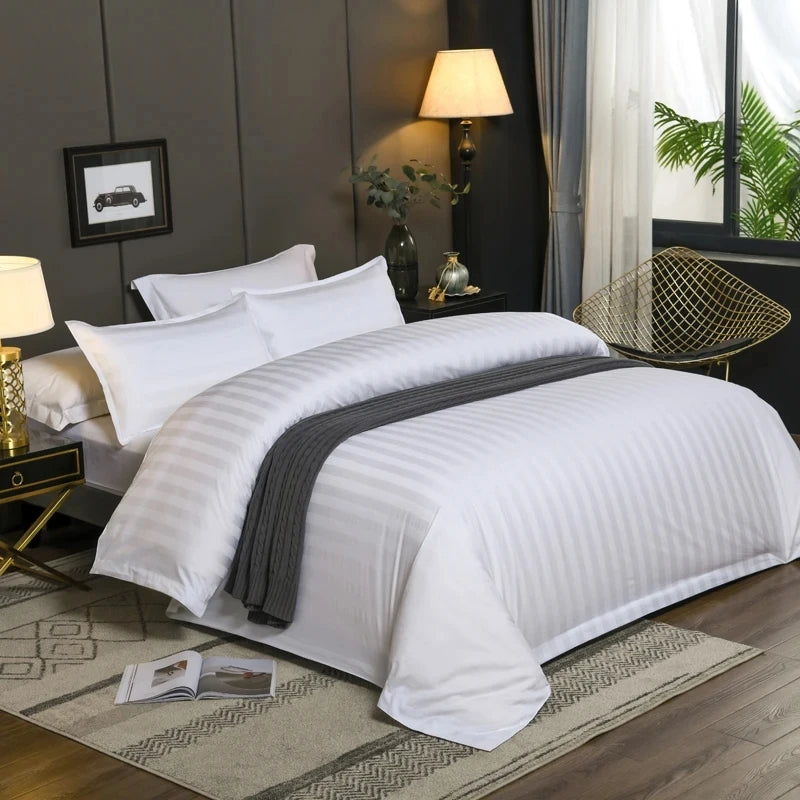 Hygein Brand Special White Sateen Stripe Bed Sheet – Luxurious Comfort & Elegance