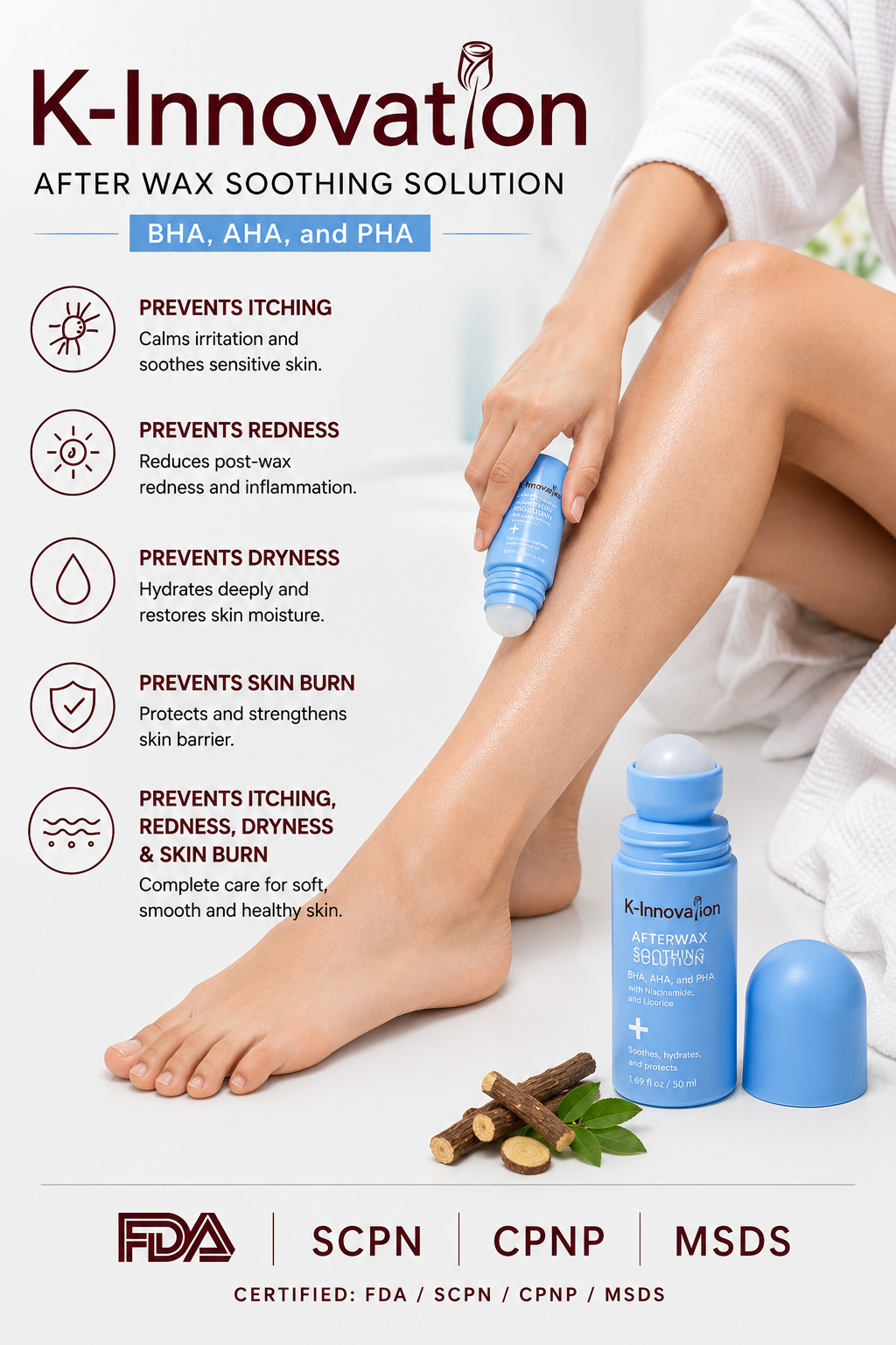 K-Innovation After Wax & After Shave Roll-On Stick – Soothing Care for Irritated Skin