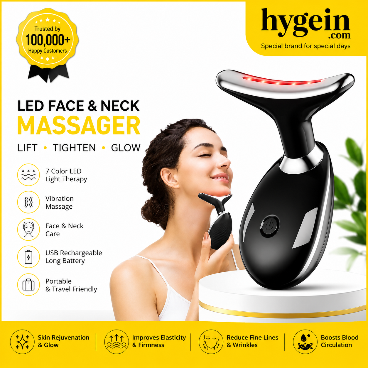 A 7-color LED Face and Neck Massage Device, a Multifunctional Color Light Vibration Massager Beauty Device, USB Rechargeable Large-capacity Battery, Suitable for Women to Take Out