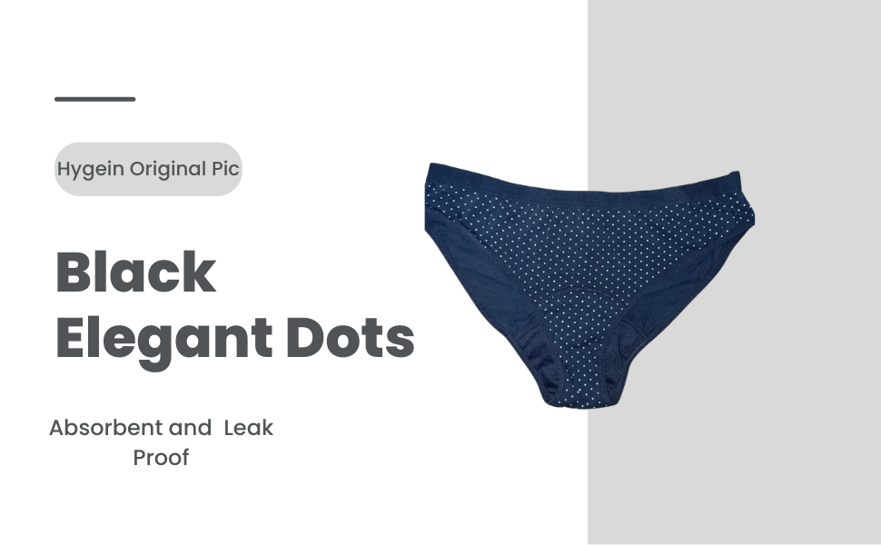 4 Layers Absorbent Period Panty, Black fabric with white dots