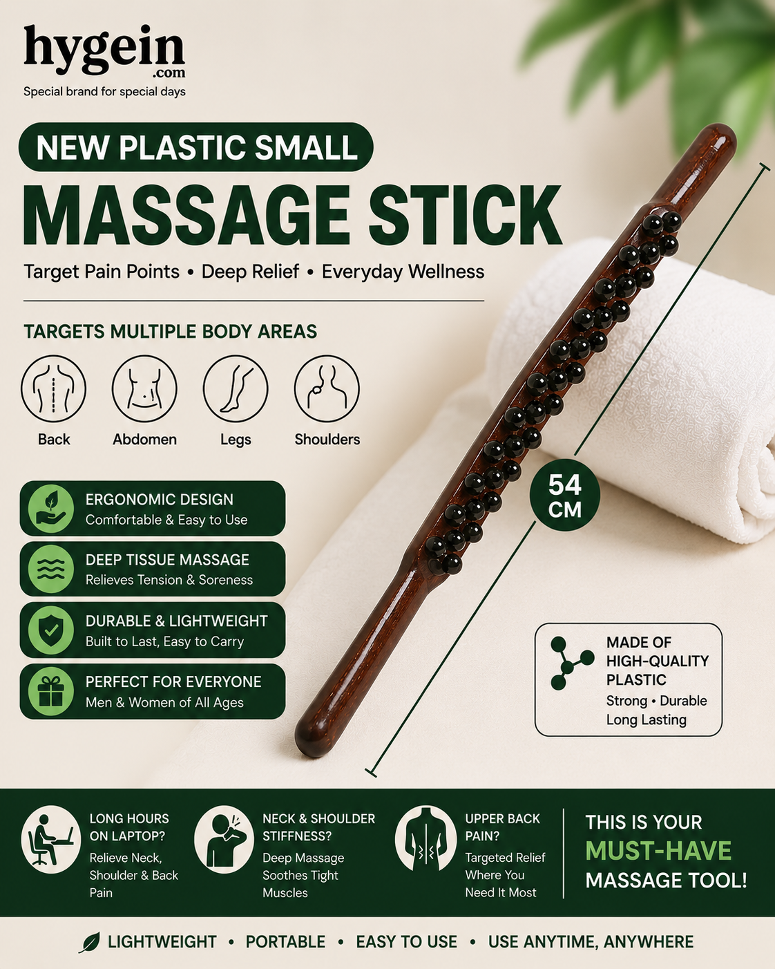 Ball Shaped Rolling Massager Stick Plastic
