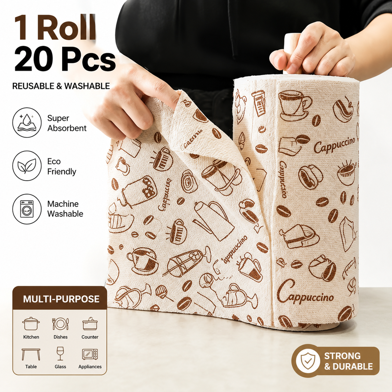 50 washes Microfiber Ultra Absorbent, Washable Cleaning Towel Roll of 20 Sheets. Easily Detachable (Great to use for Kitchen, Mirrors, Car, Gym, Sports)