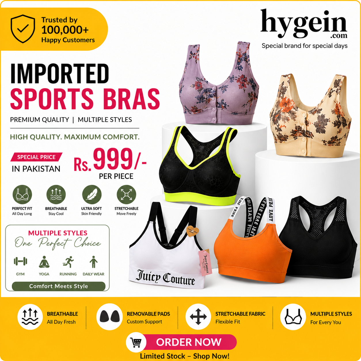 100% Imported Sports Bras Sale, Random Design