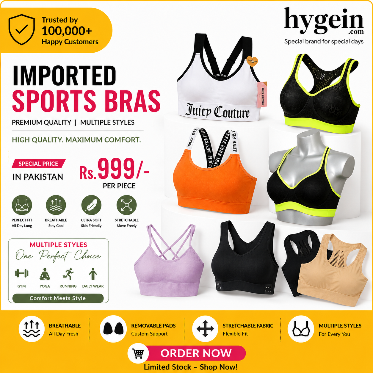 100% Imported Sports Bras Sale, Random Design