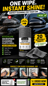 50 washes Microfiber Ultra Absorbent, Washable Cleaning Towel Roll of 20 Sheets. Easily Detachable (Great to use for Kitchen, Mirrors, Car, Gym, Sports)